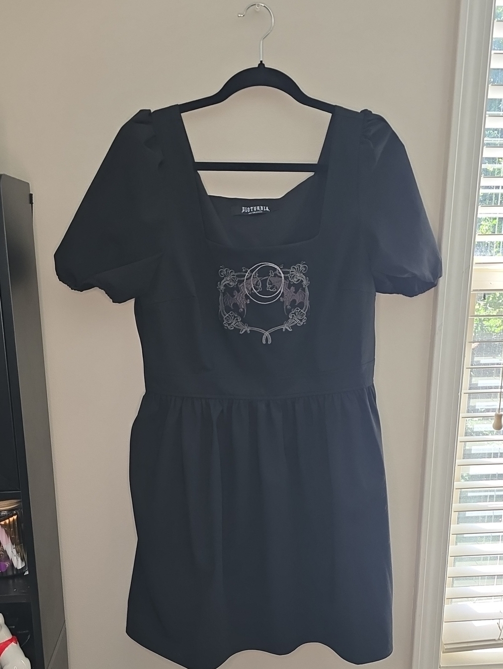 Disturbia Vampyrum Bat Embroidered Puff Sleeve Mini Dress Size US 8